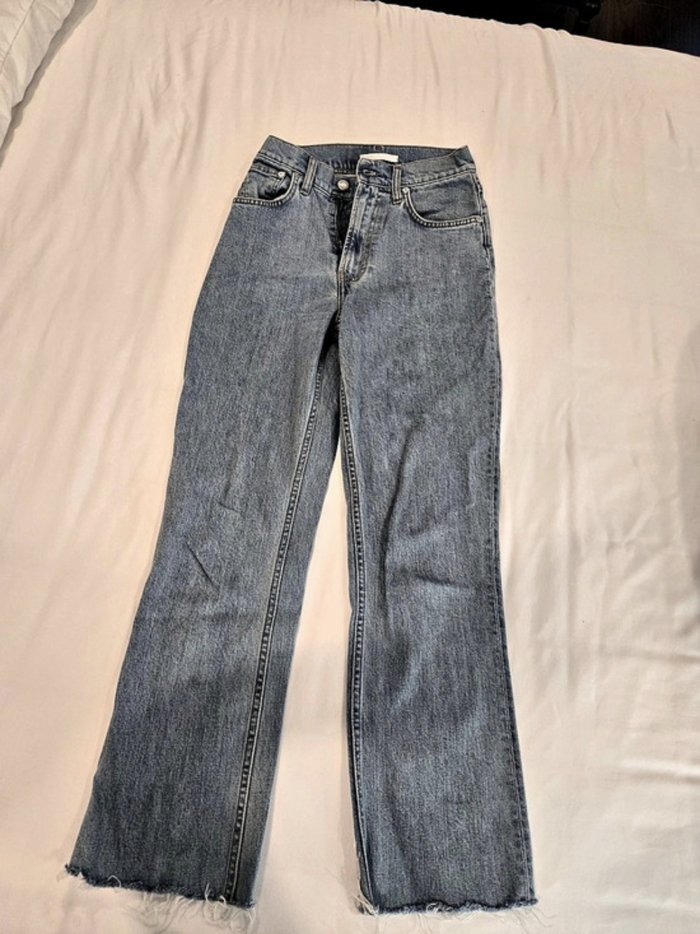 Helmut Lang High-Rise Straight Leg Raw Hem Jeans Blue Waist 26